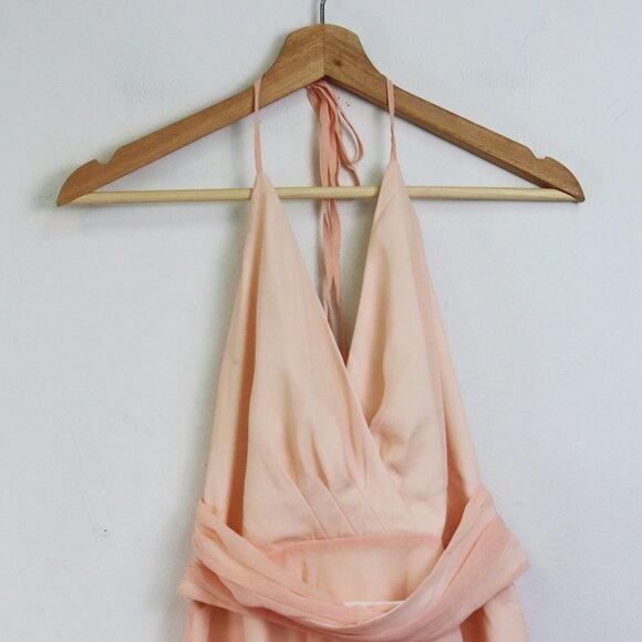NBD Chiffon Halter Fit & Flare Mini Dress Pink S - Picture 3 of 7